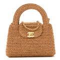 Chanel Braided Raffia Nano Kelly Flap Bag Dark Beige