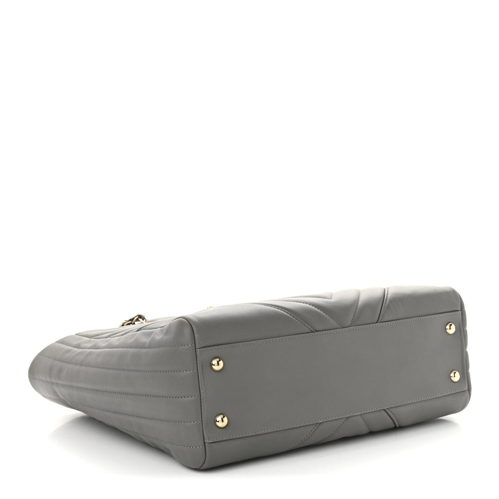 Chanel Calfskin Chevron Quilted Statement Shopping Tote Grey