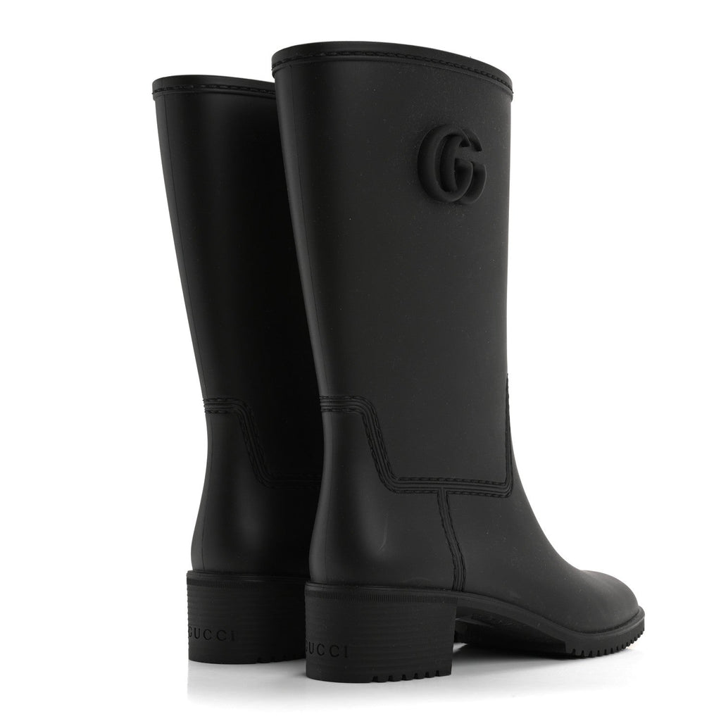 Gucci Rubber Double G Womens Rain Boots 37 Black