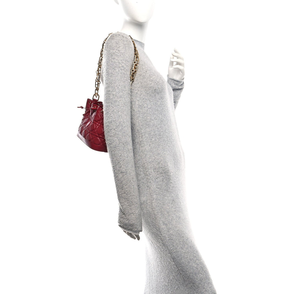 Christian Dior Lambskin Cannage Miss Dior Bucket Bag Cherry Red