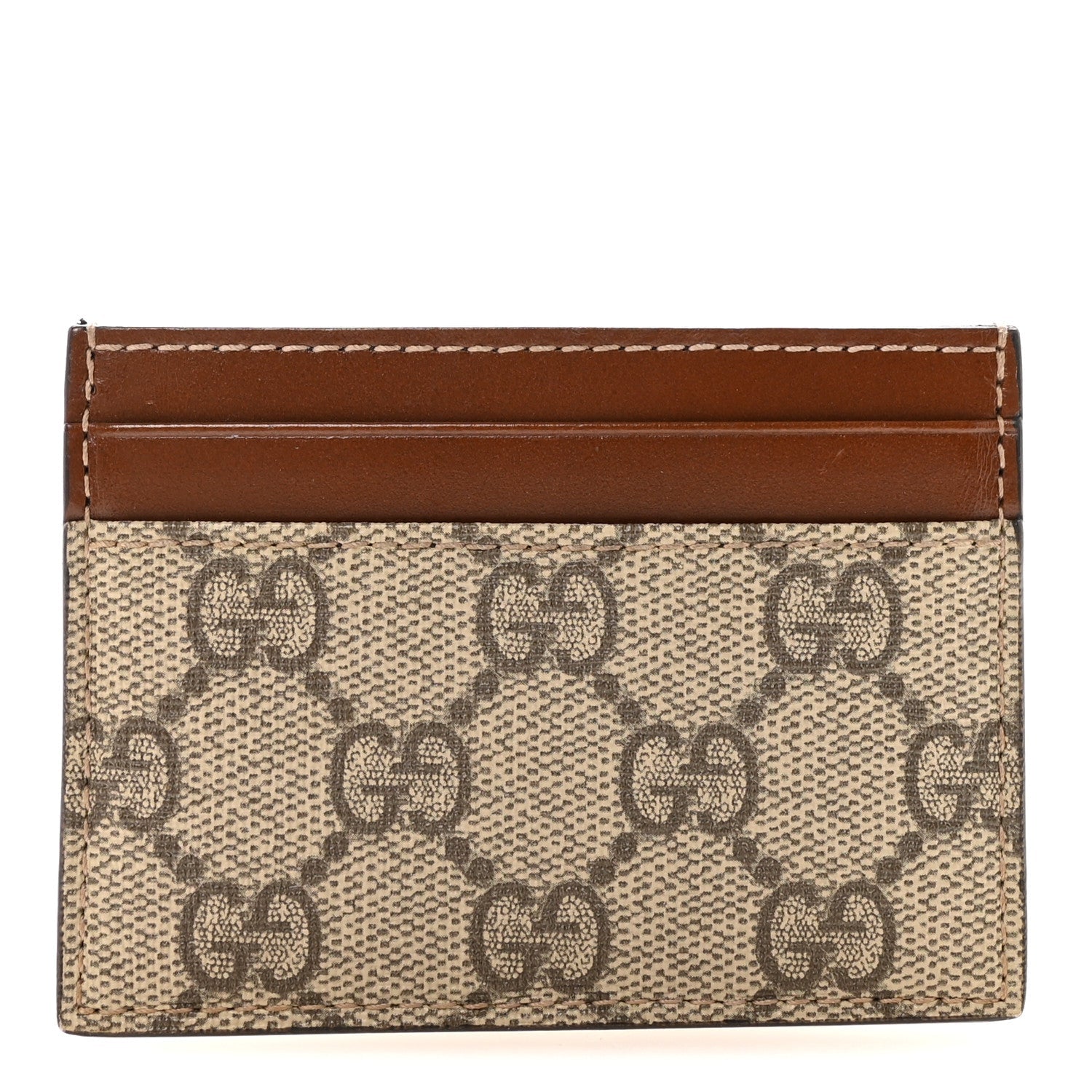 Gucci GG Supreme Monogram Calfskin Card Holder Beige Ebony Cuir