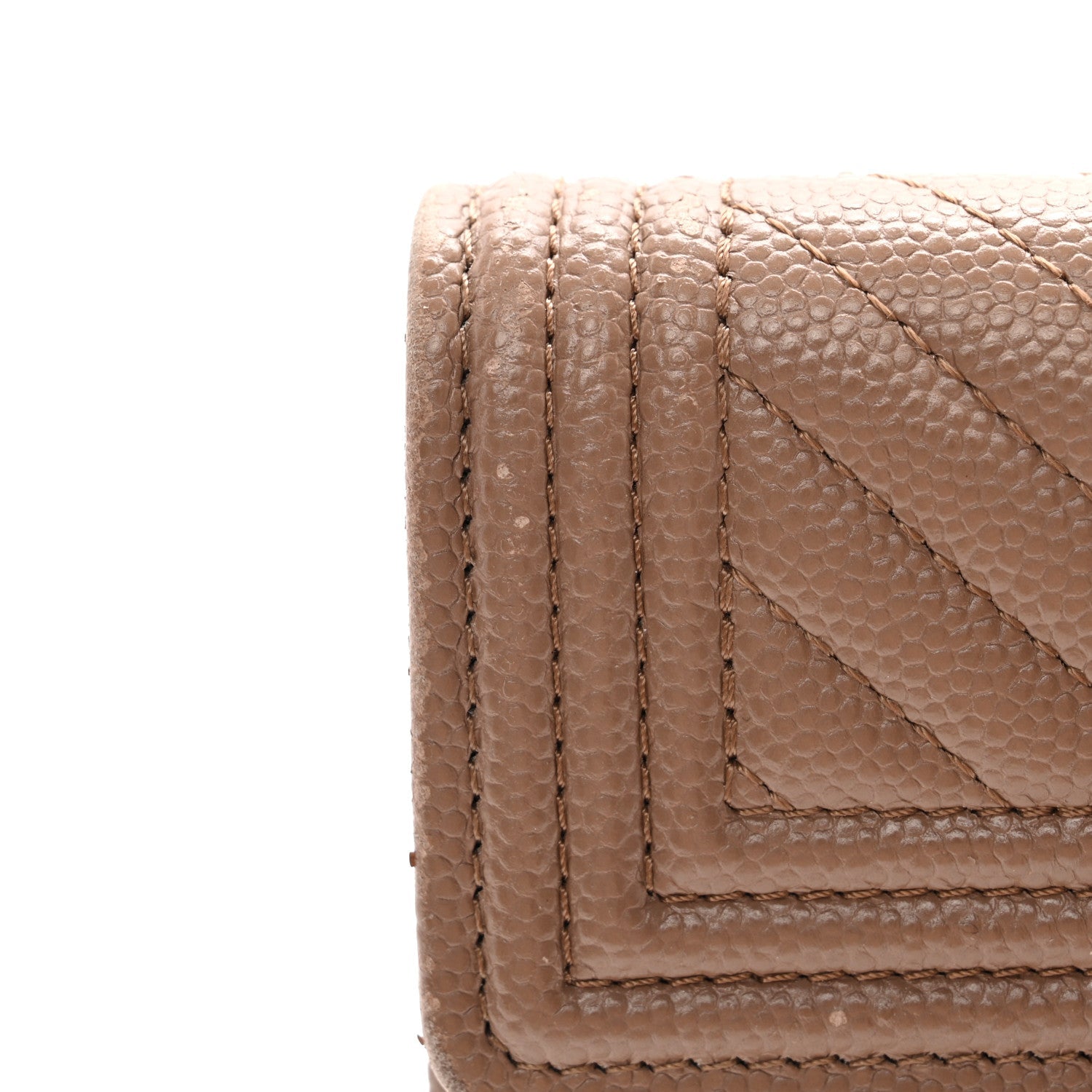 Caviar Chevron Quilted Boy Card Holder Dark Beige
