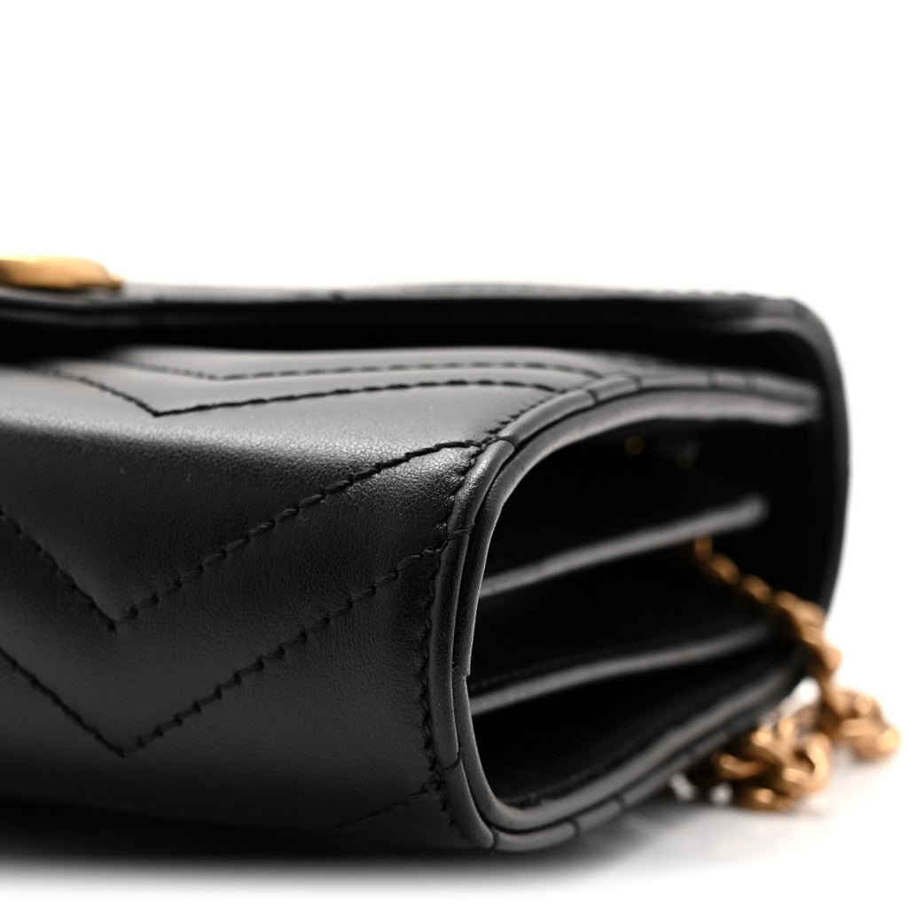 Gucci Calfskin Matelasse GG Marmont Chain Wallet Black