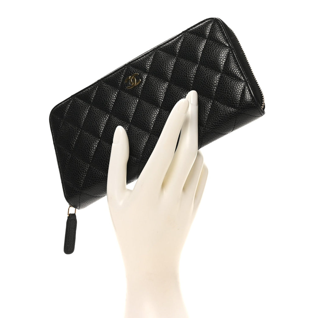 Caviar Quilted Large Gusset Zip Around Wallet Black