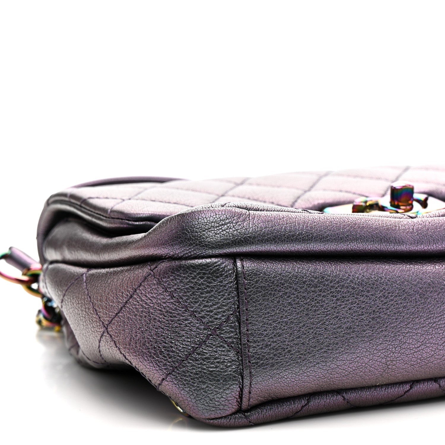 Chanel Iridescent Goatskin Quilted Small Double Carry Waist Chain Flap Purple