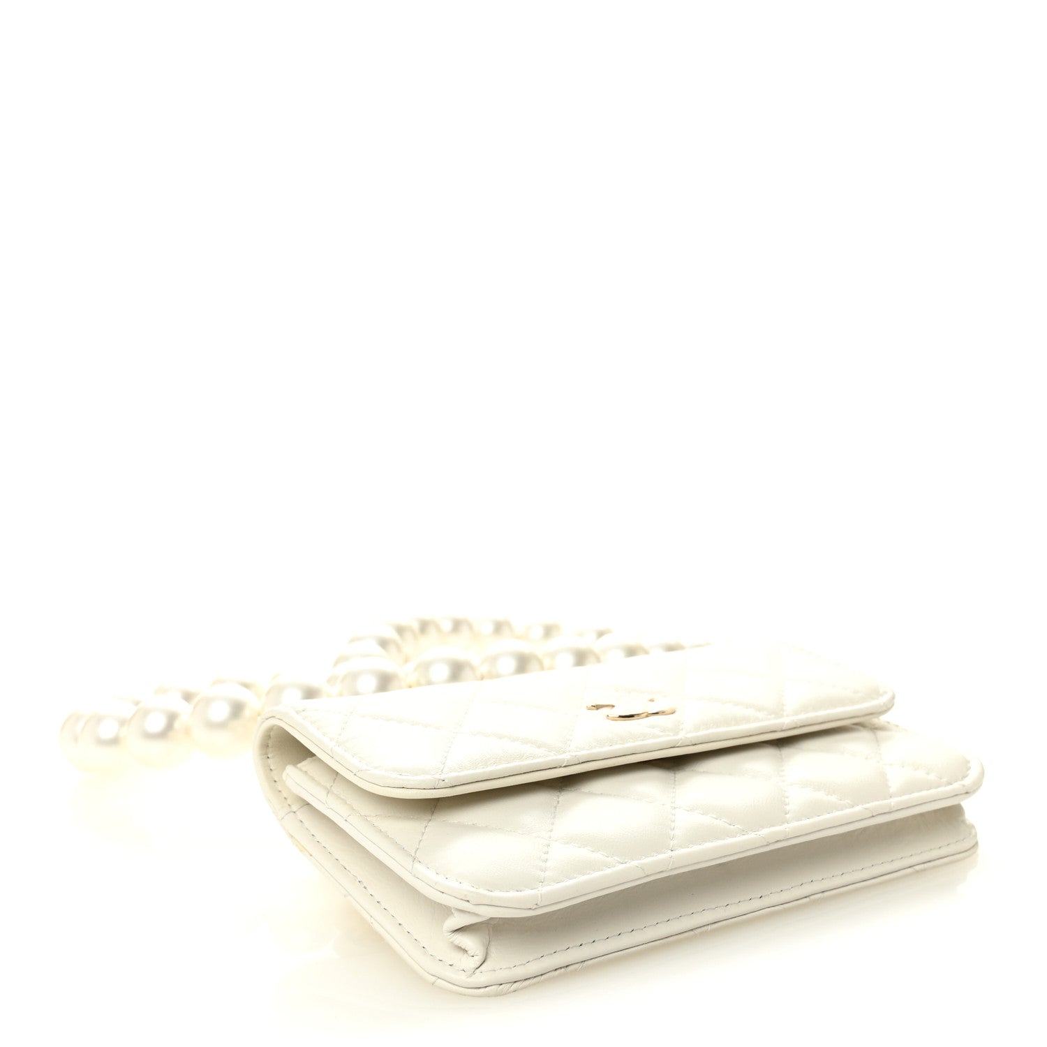 Chanel Calfskin Quilted Mini Maxi Pearls Wallet On Chain WOC White