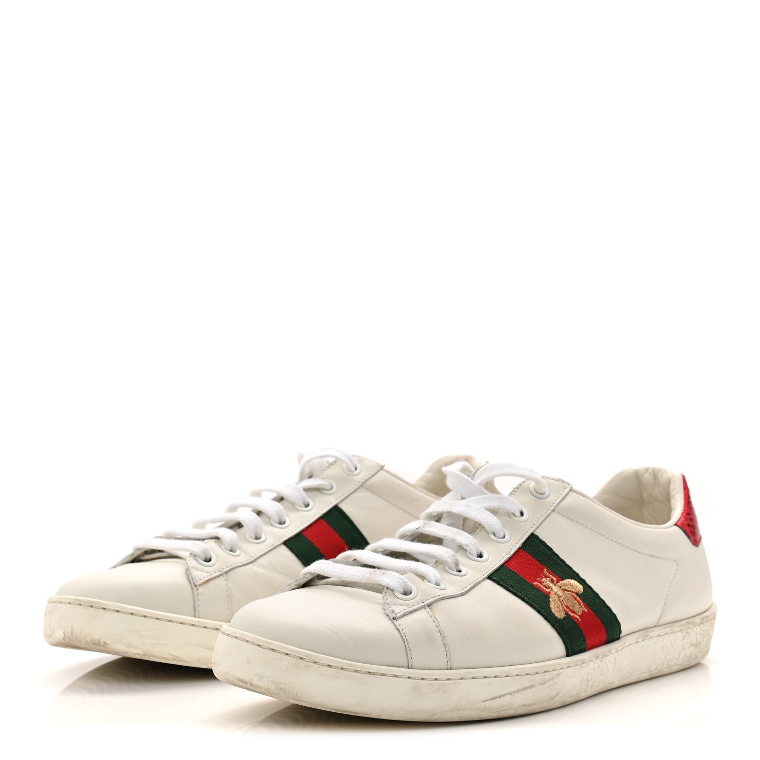 Gucci Calfskin Ayers Bee Embroidered Womens Ace Sneakers 39.5 White Green