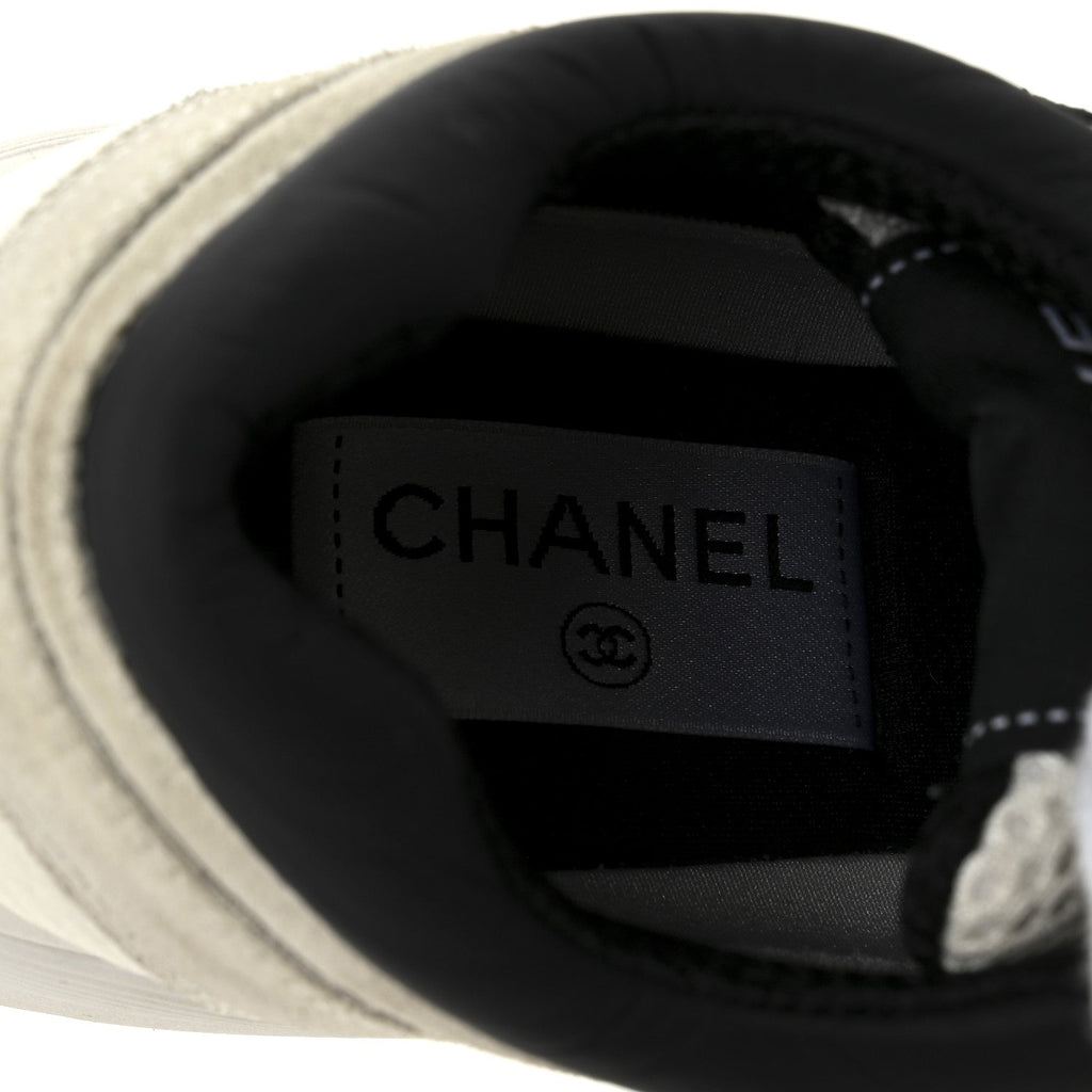 Mesh Suede Grained Calfskin Womens CC Sneakers 37 White Black