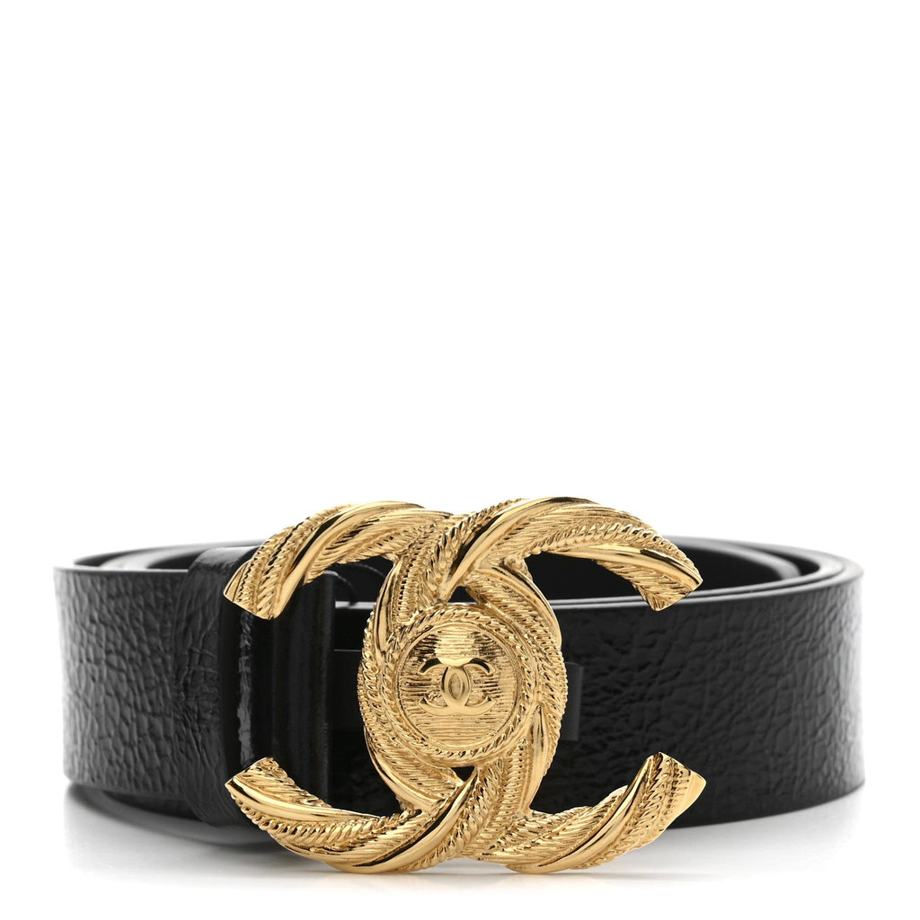 Glazed Calfskin CC Belt 80 32 Black