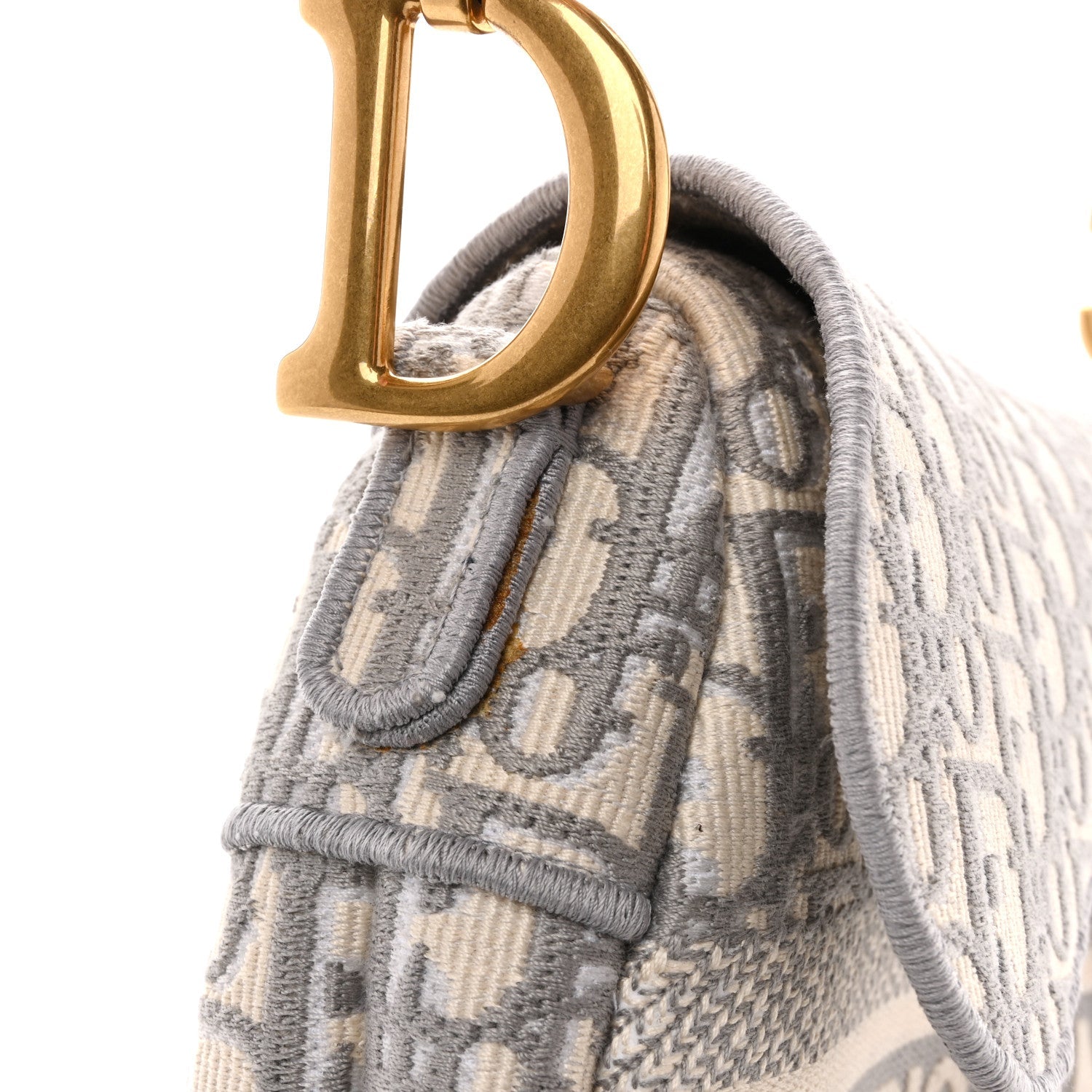 Christian Dior Oblique Embroidered Saddle Bag Gray