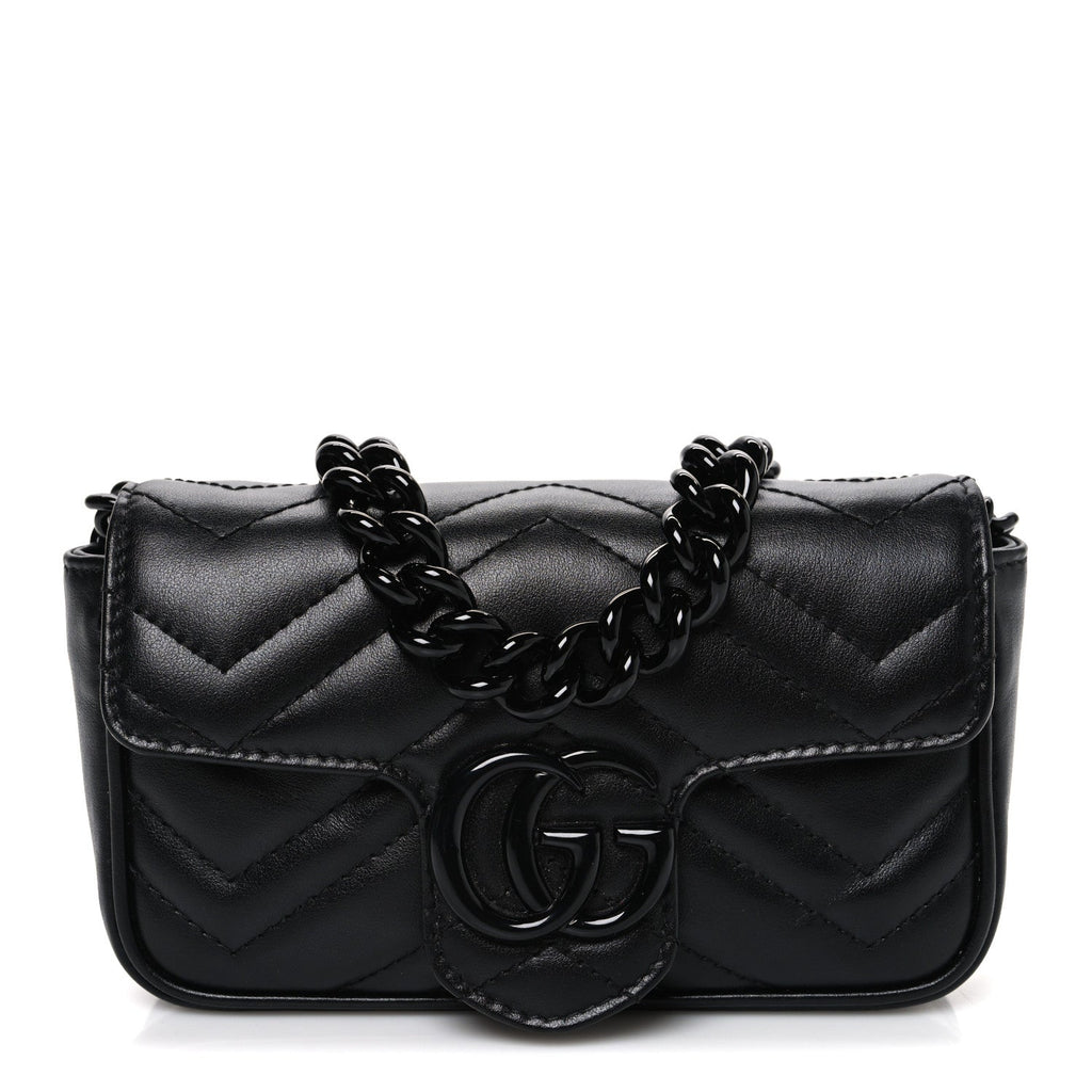 Gucci Calfskin Matelasse Monochrome GG Marmont Chain Belt Bag Black