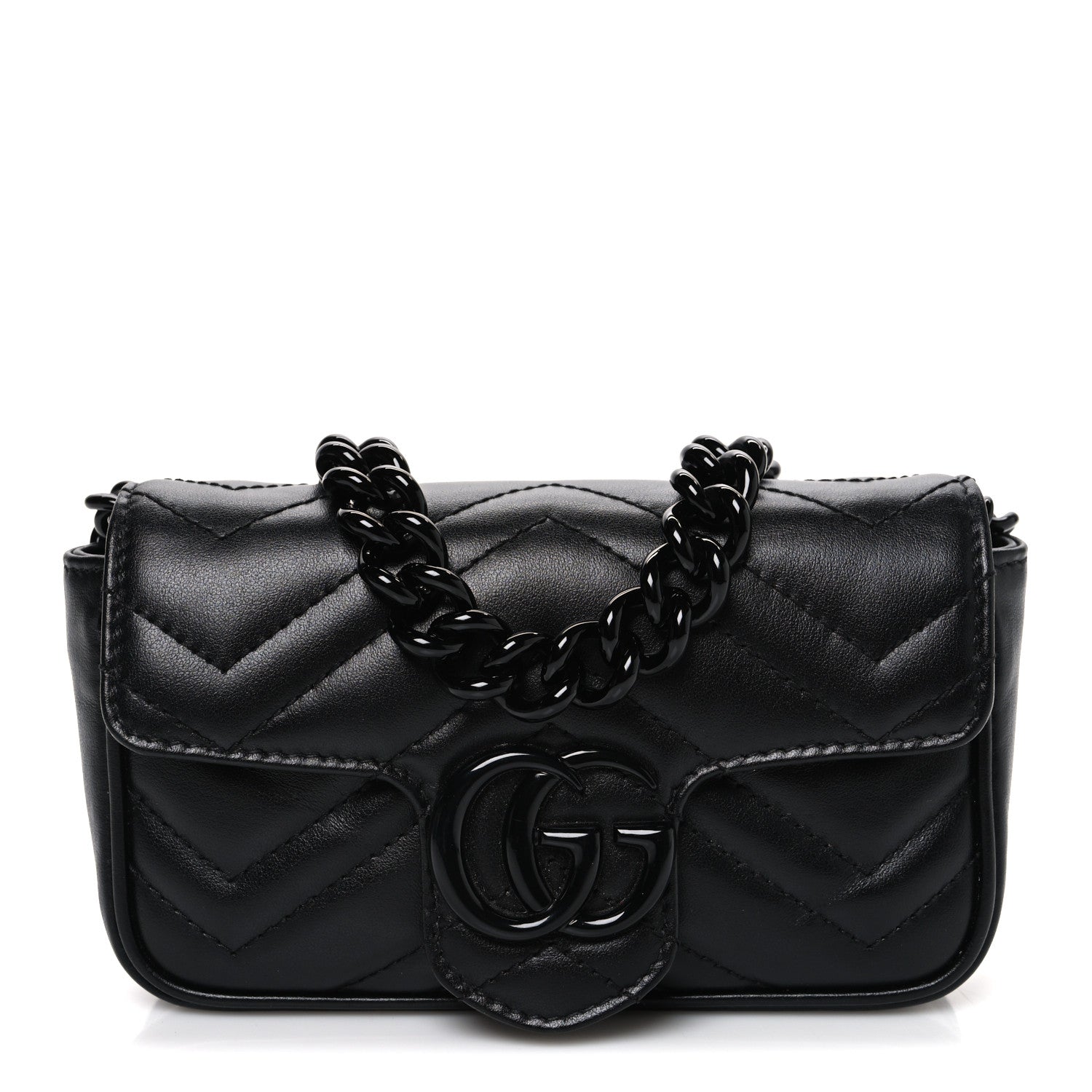 Gucci Calfskin Matelasse Monochrome GG Marmont Chain Belt Bag Black