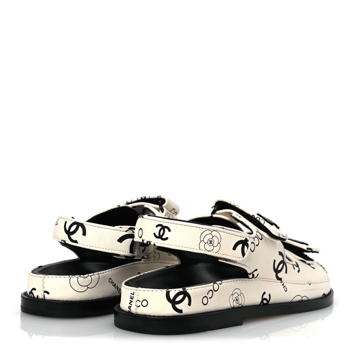 Lambskin Printed CC Velcro Dad Sandals 37.5 White Black