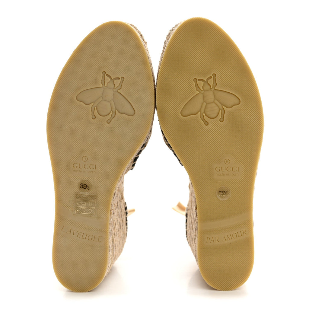 Gucci Monogram Matelasse GG Marmont Ankle Wrap Platform 35/120mm Espadrille Wedges 39.5 Beige Ebony Black Sand Storm
