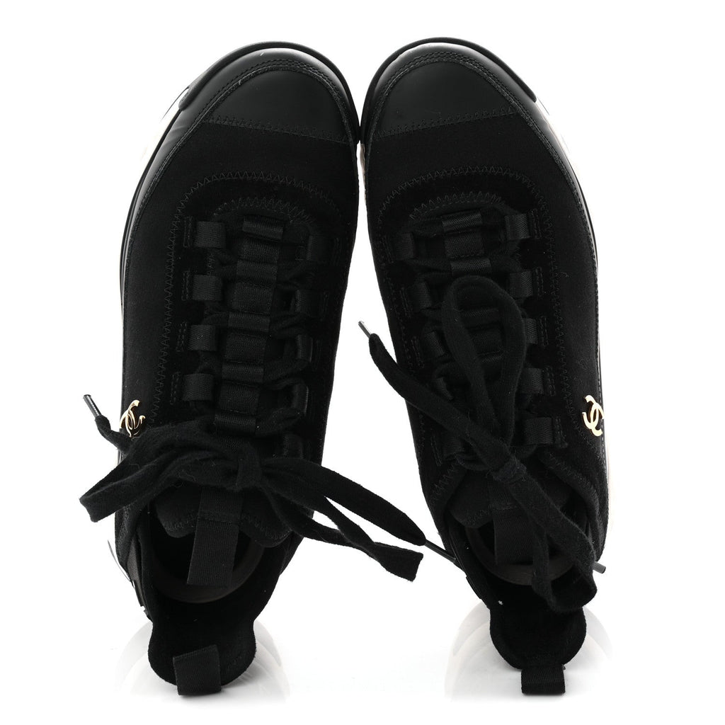 Chanel Velvet Calfskin Mixed Fibers CC Sneakers 36.5 Black