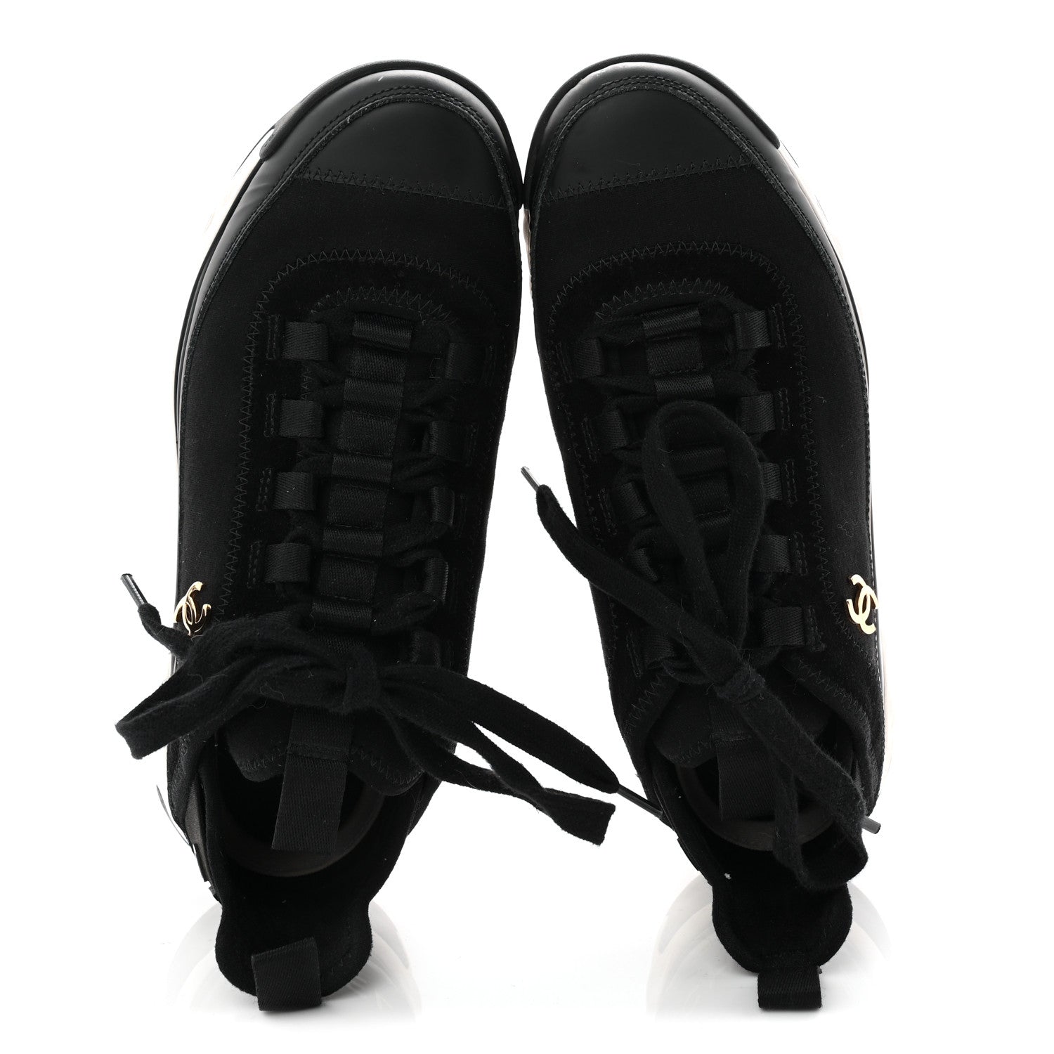 Chanel Velvet Calfskin Mixed Fibers CC Sneakers 36.5 Black