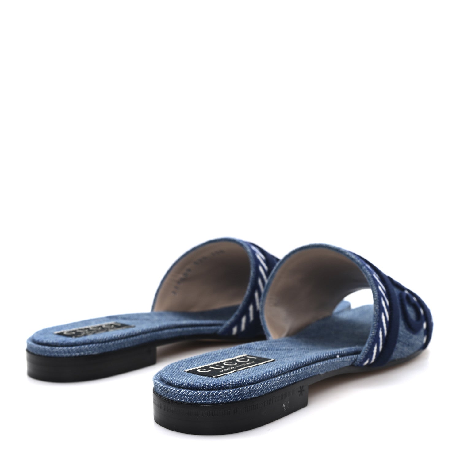 Gucci Plain Spain Denim Logo Slide Sandals 37.5 Light Blue