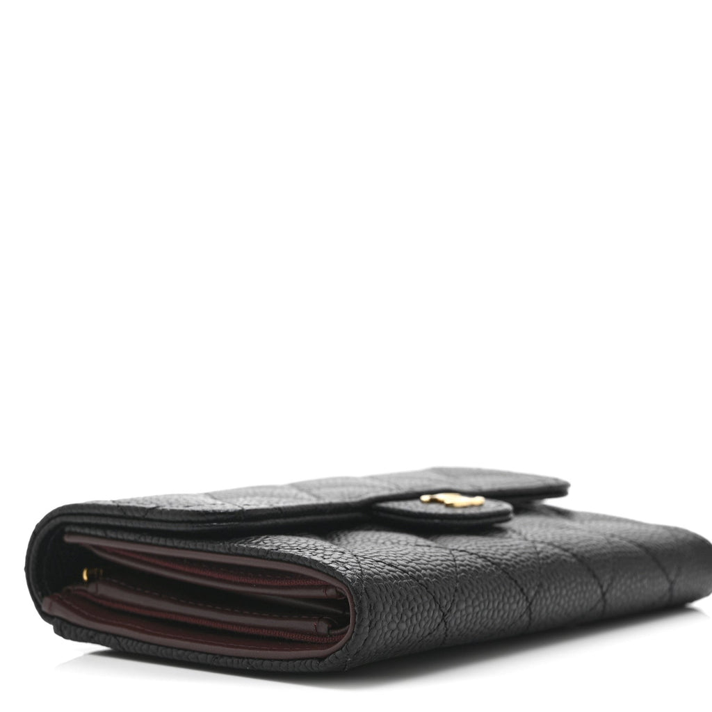 Caviar Quilted Medium Flap Wallet Black