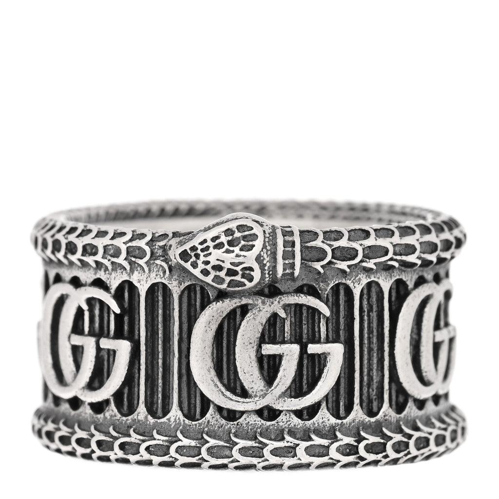 Gucci Sterling Silver GG Marmont Snake Band Ring 64 10.75