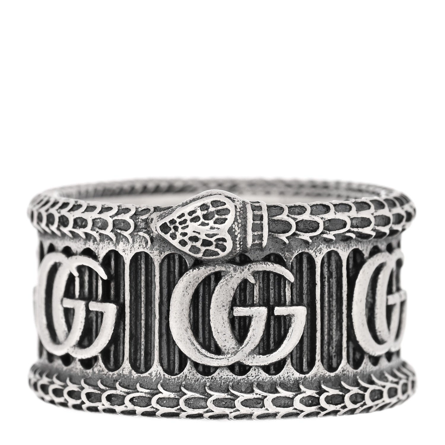 Gucci Sterling Silver GG Marmont Snake Band Ring 64 10.75