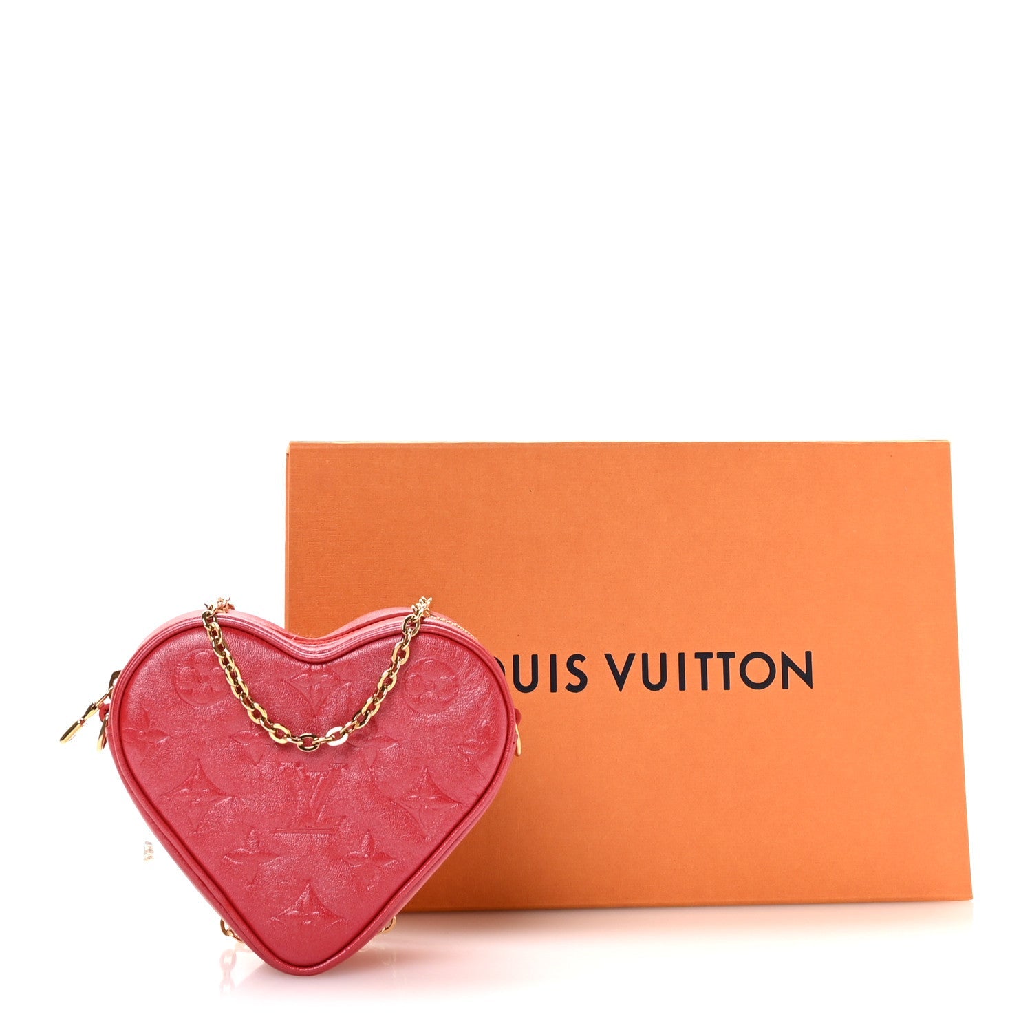 Louis Vuitton Lambskin Embossed Monogram Fall In Love Sac Coeur Heart Chain Bag Lipstick Red