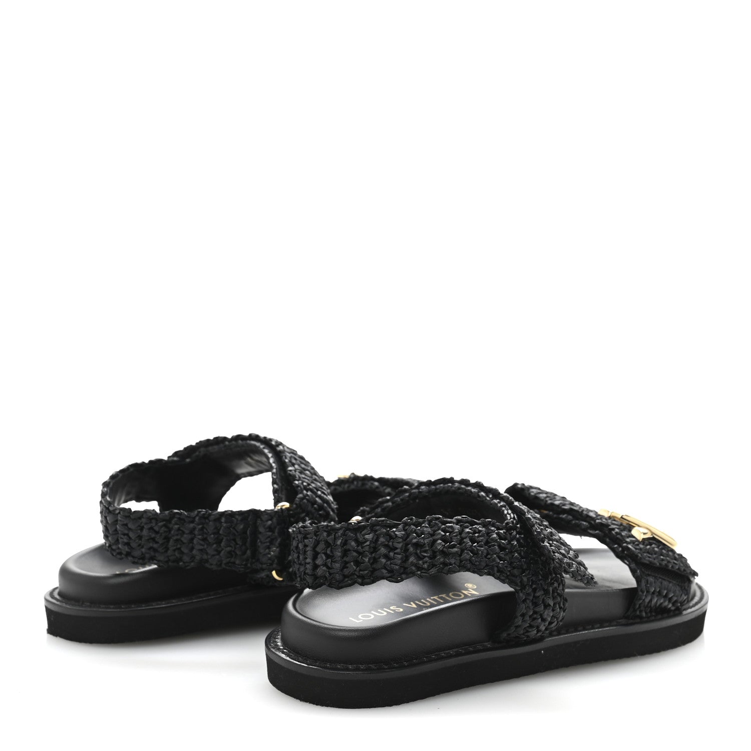 Louis Vuitton Raffia Sunset Comfort Flat Sandals 36.5 Black