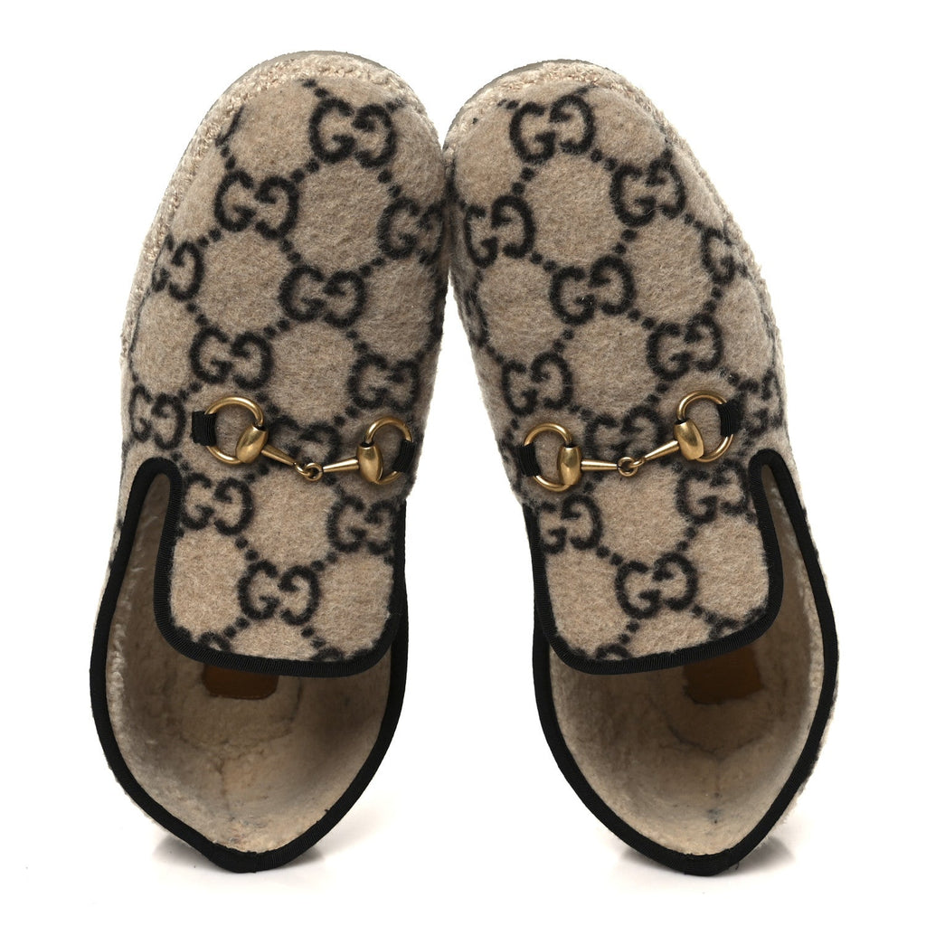 Gucci Covered Wool GG Monogram Mens Fria Horsebit Loafers 9 Beige Ebony Black Butterscotch