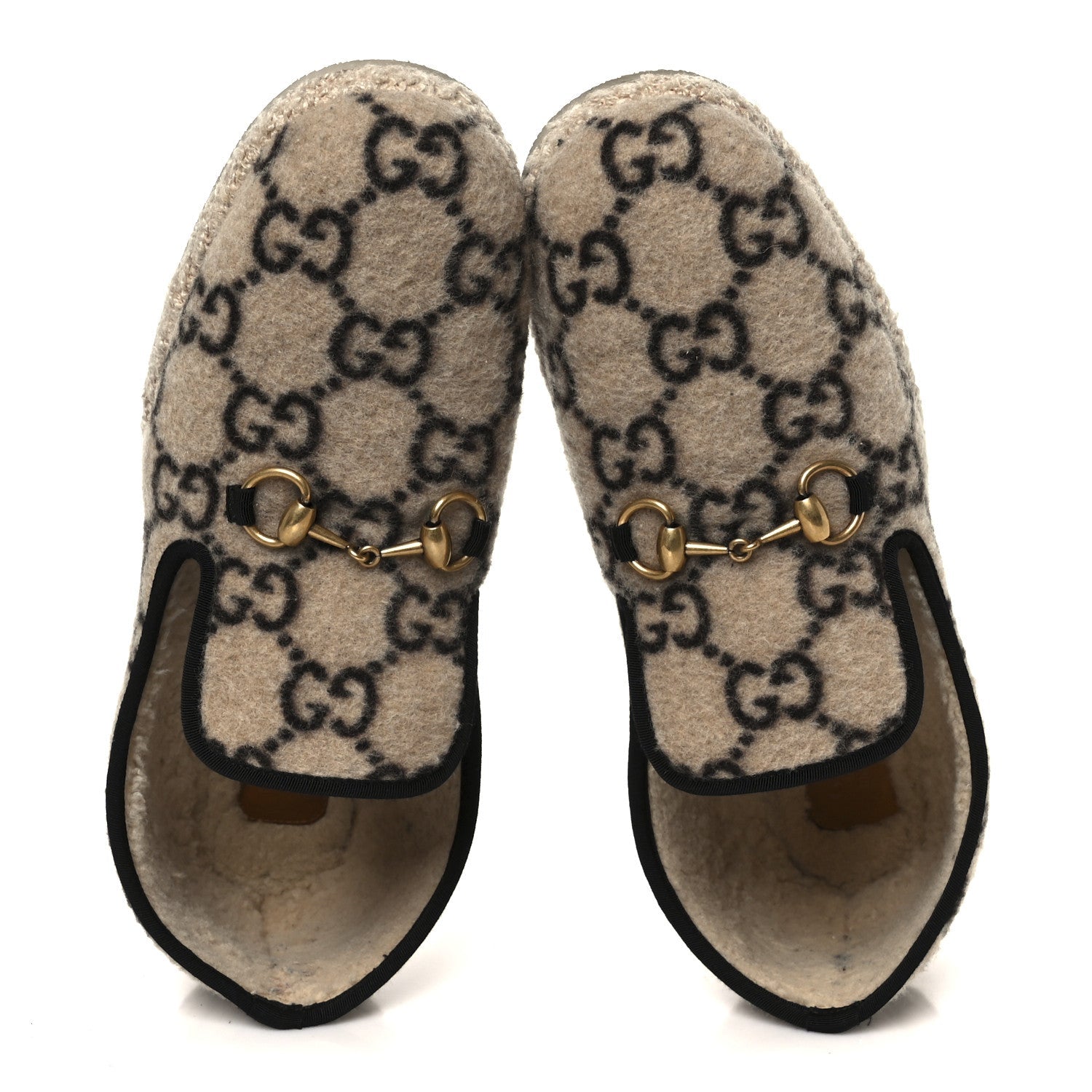 Gucci Covered Wool GG Monogram Mens Fria Horsebit Loafers 9 Beige Ebony Black Butterscotch