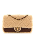 Chanel Shearling Lambskin Quilted Furry Coco Flap Dark Brown Beige