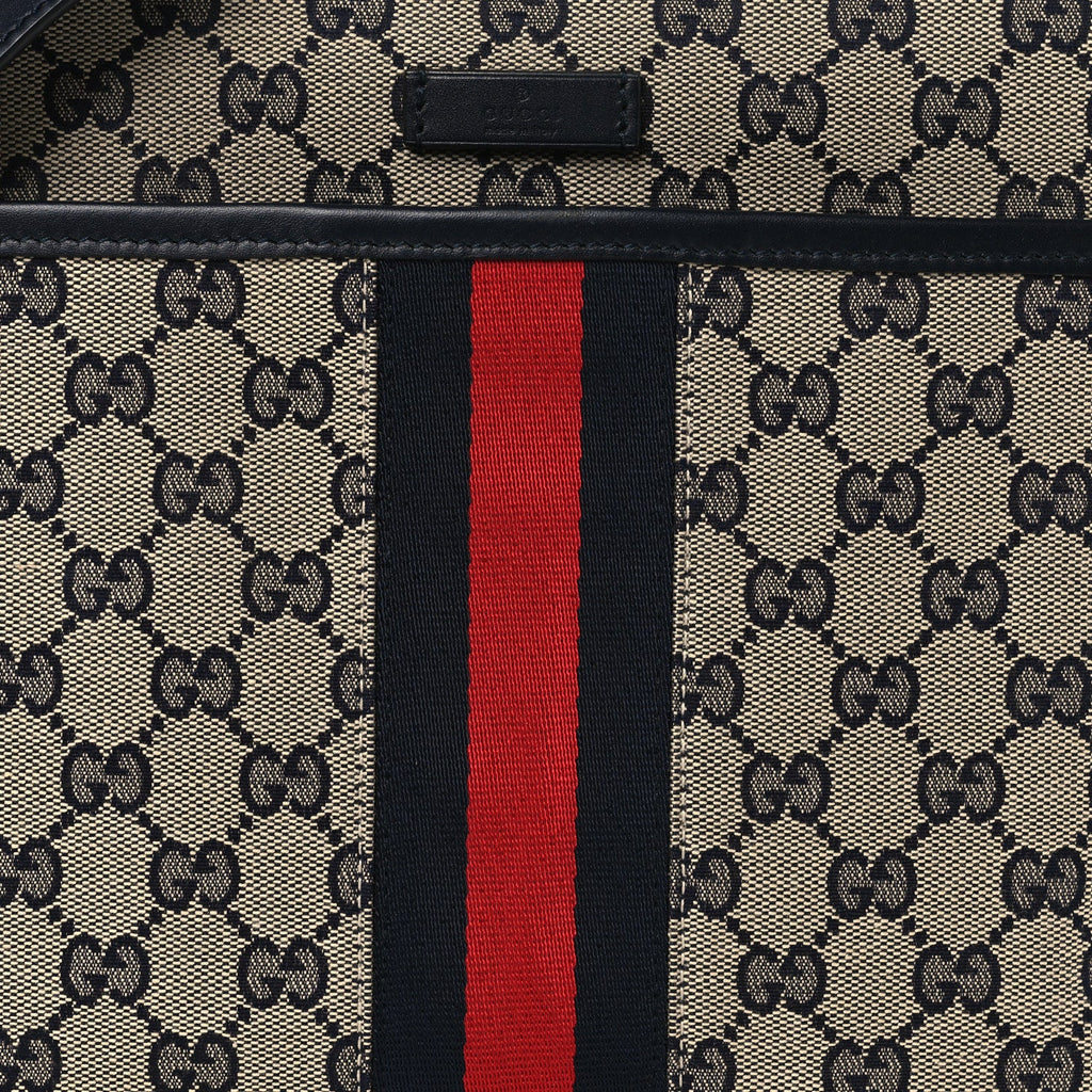 Gucci GG Supreme Monogram Web Flat Messenger Bag Navy