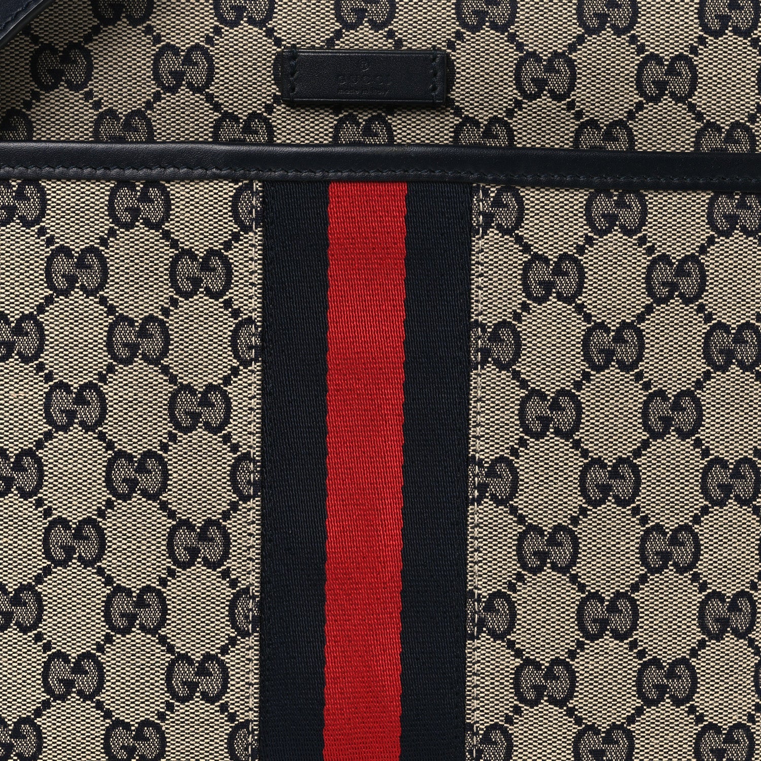 Gucci GG Supreme Monogram Web Flat Messenger Bag Navy