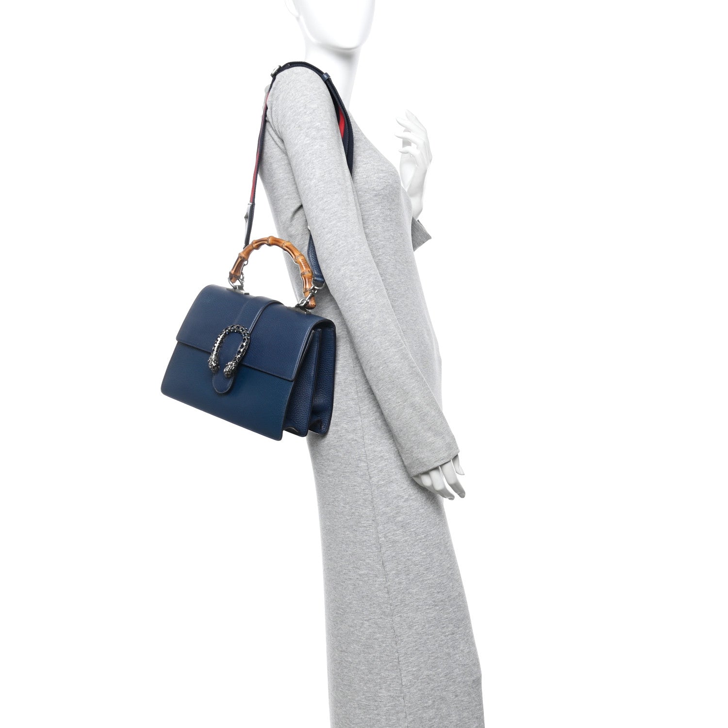 Gucci Dollar Calfskin Crystal Web Medium Dionysus Bamboo Top Handle Bag Blue Agata Montana Sapphire