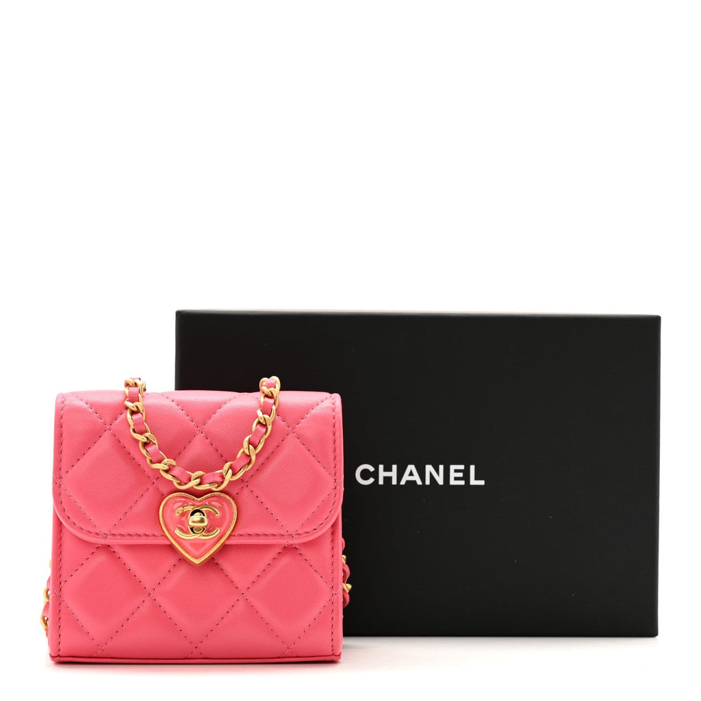 Chanel Lambskin Plexiglass Quilted Coco Love Clutch With Chain Pink