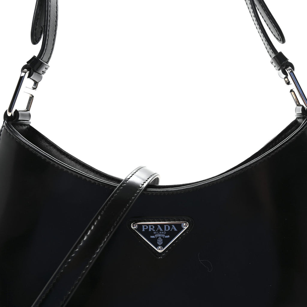 Prada Spazzolato Cleo Adjustable Strap Shoulder Bag  Black