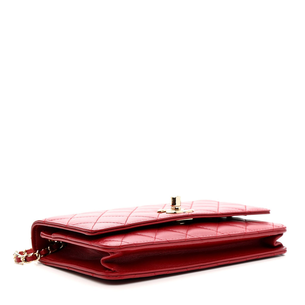 Chanel Lambskin Quilted Trendy CC Wallet On Chain WOC Red