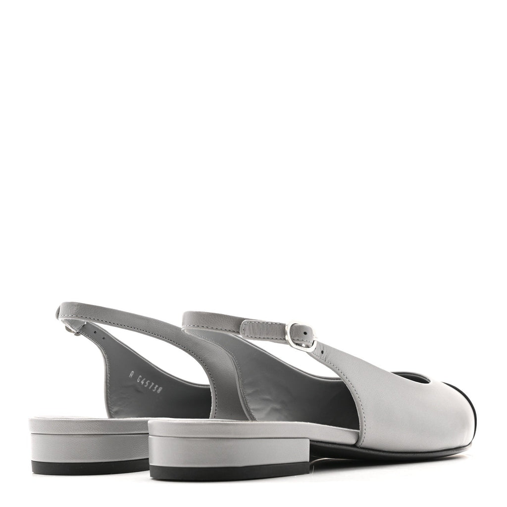 Goatskin Grosgrain Pointed Toe CC Slingback Flats 36.5 Gray Black