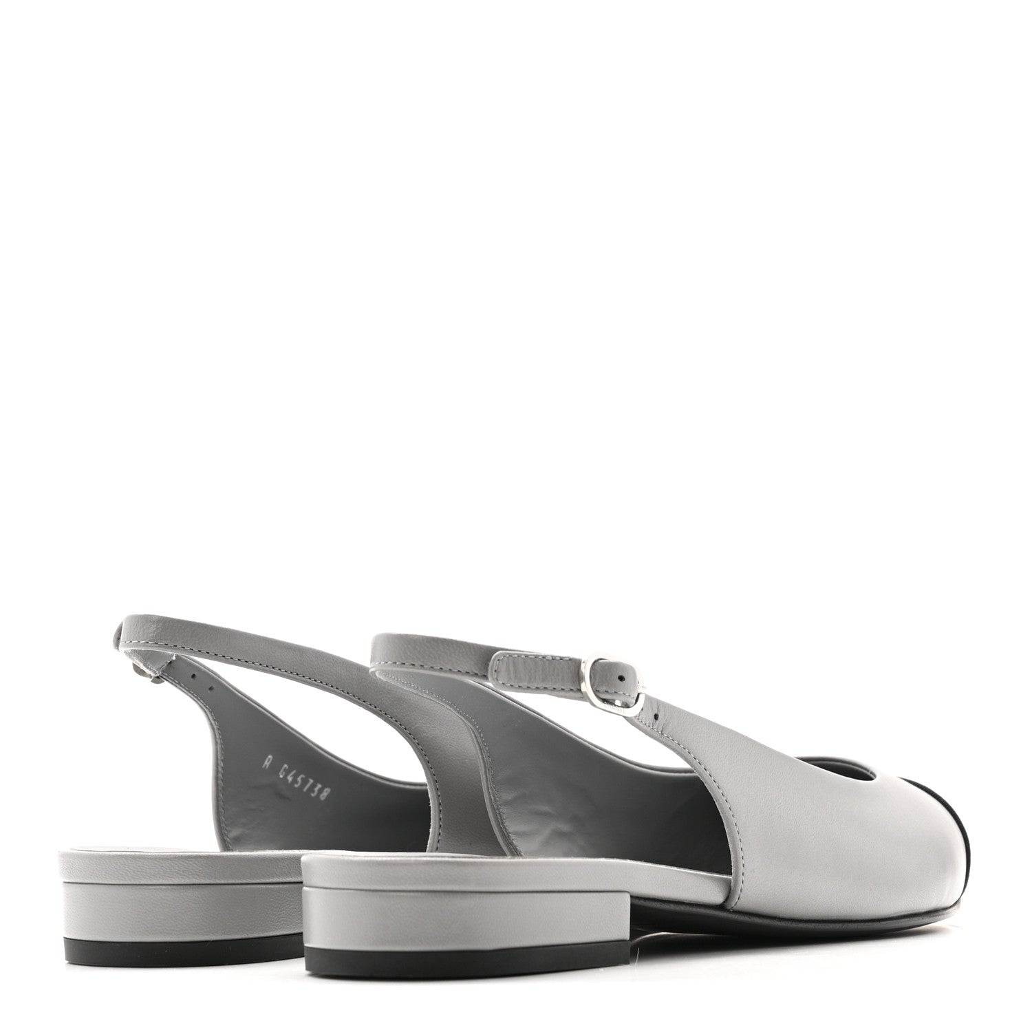 Goatskin Grosgrain Pointed Toe CC Slingback Flats 36.5 Gray Black