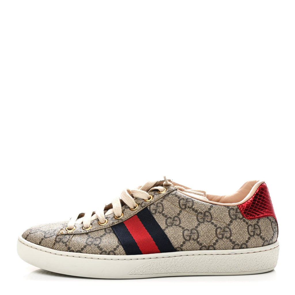 Gucci GG Supreme Monogram Womens Ace Low-Top Sneaker 37 Beige