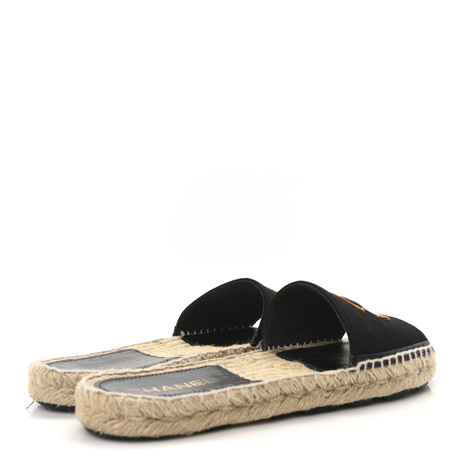 Chanel Wool Laminated Lambskin CC Slide Sandals 41 Black Gold