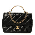 Chanel Shiny Lambskin Quilted Golden Links Top Handle Flap Black
