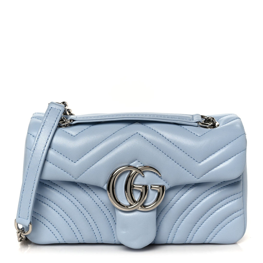 Gucci Lambskin Matelasse Small GG Marmont Shoulder Bag Porcelain Light Blue