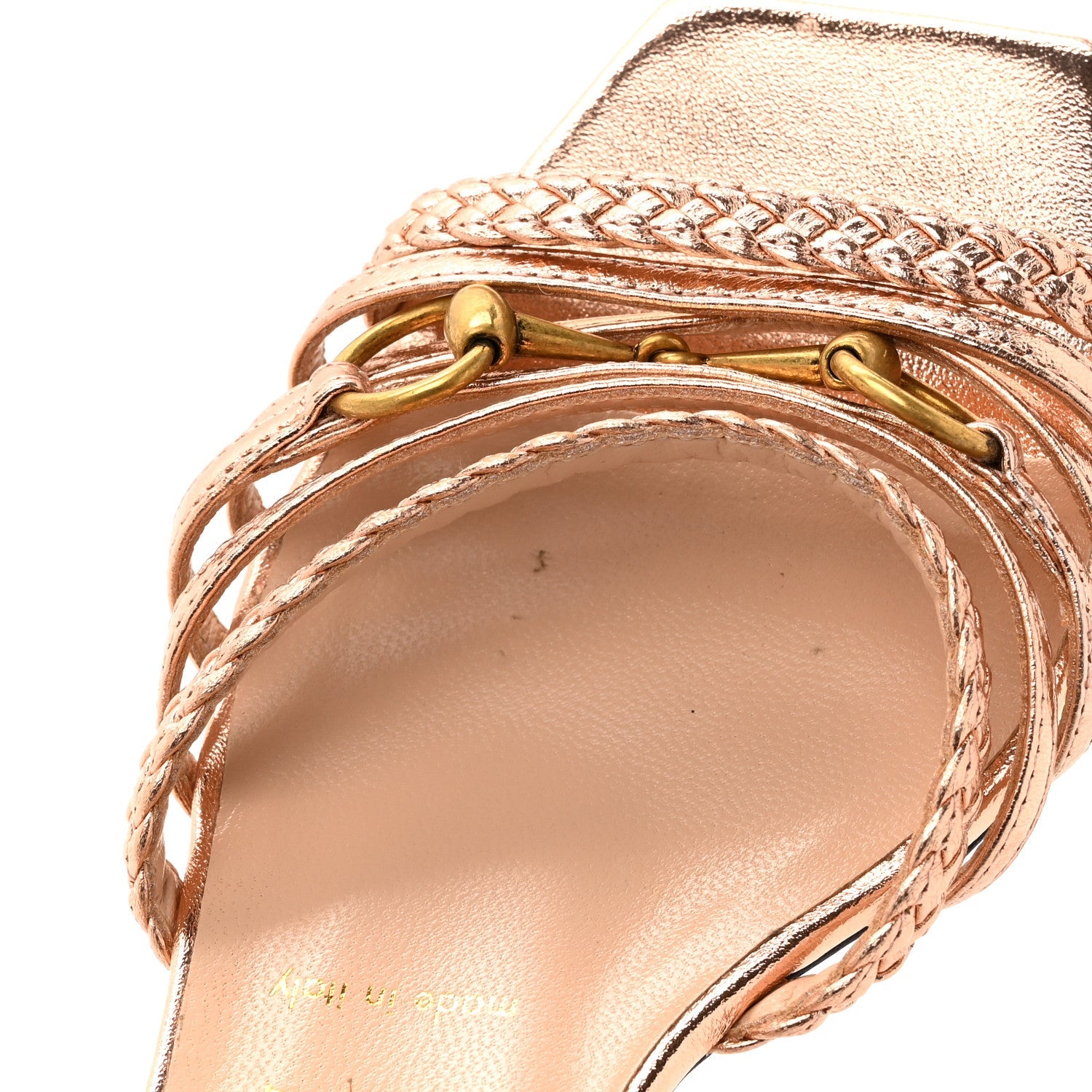 Gucci Metallic Nappa Braided Ketty Horsebit Sandals 36 Salmone
