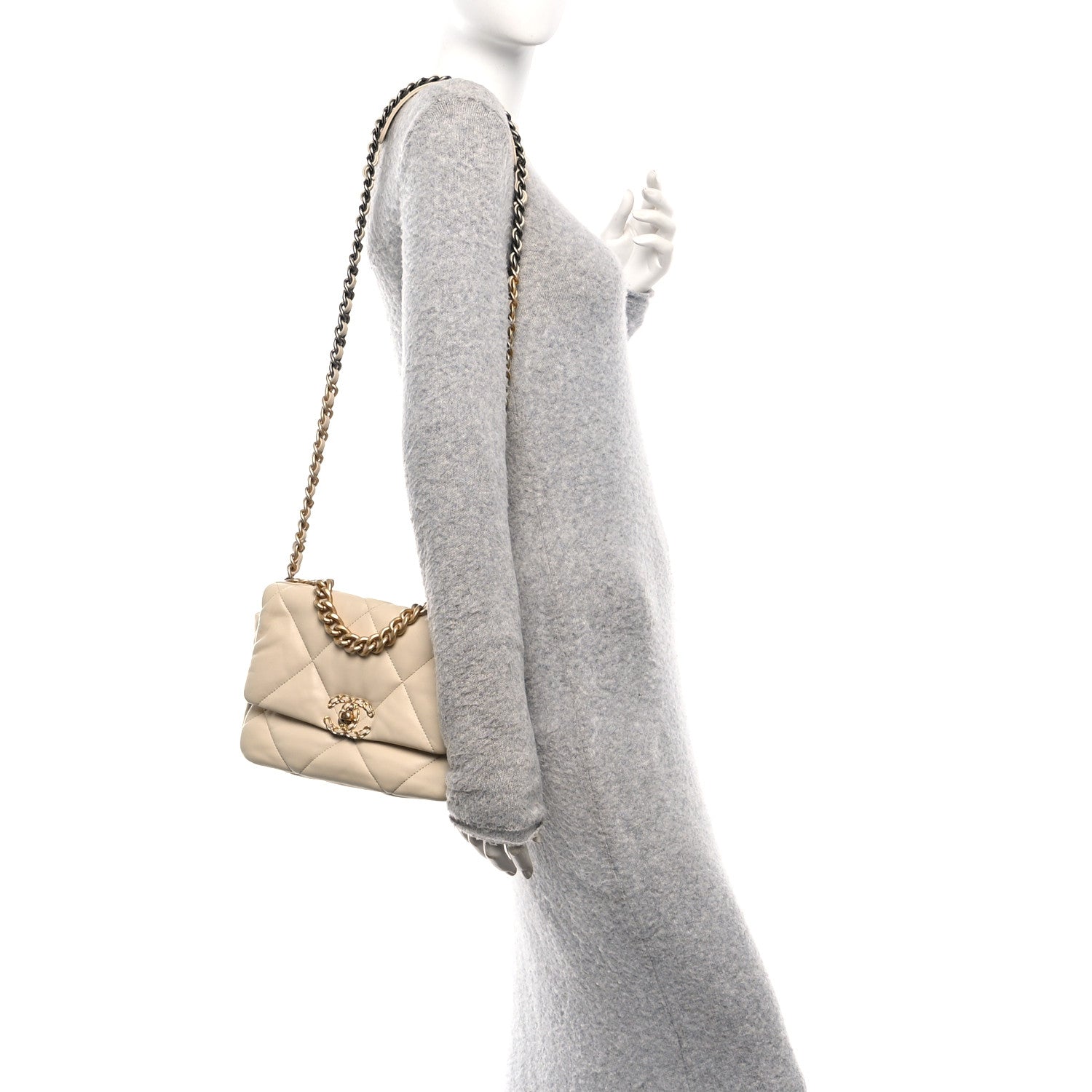 Chanel Lambskin Quilted Medium Chanel 19 Flap Beige