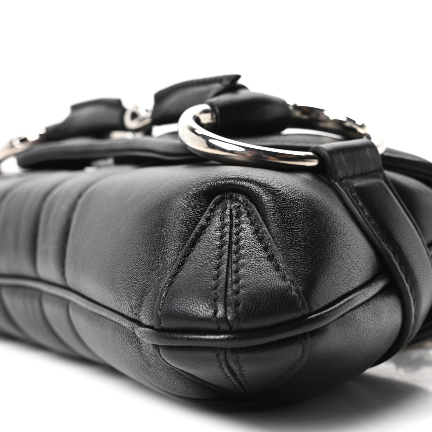 Gucci Nappa Vertical Matelasse Small Maxi Horsebit Chain Shoulder Bag Black