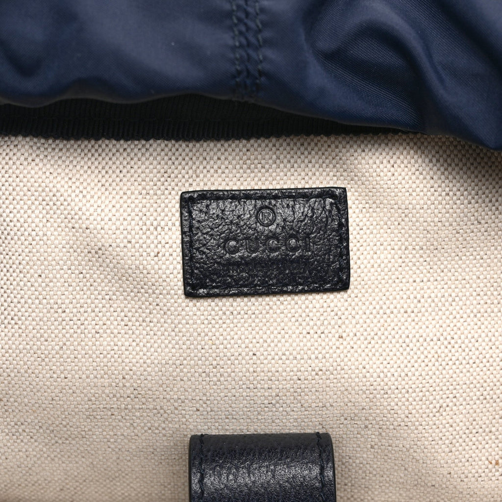 Gucci GG Supreme Monogram Textured Dollar Calfskin Medium Ophidia Double Buckle Backpack Blue Dark Blue Black