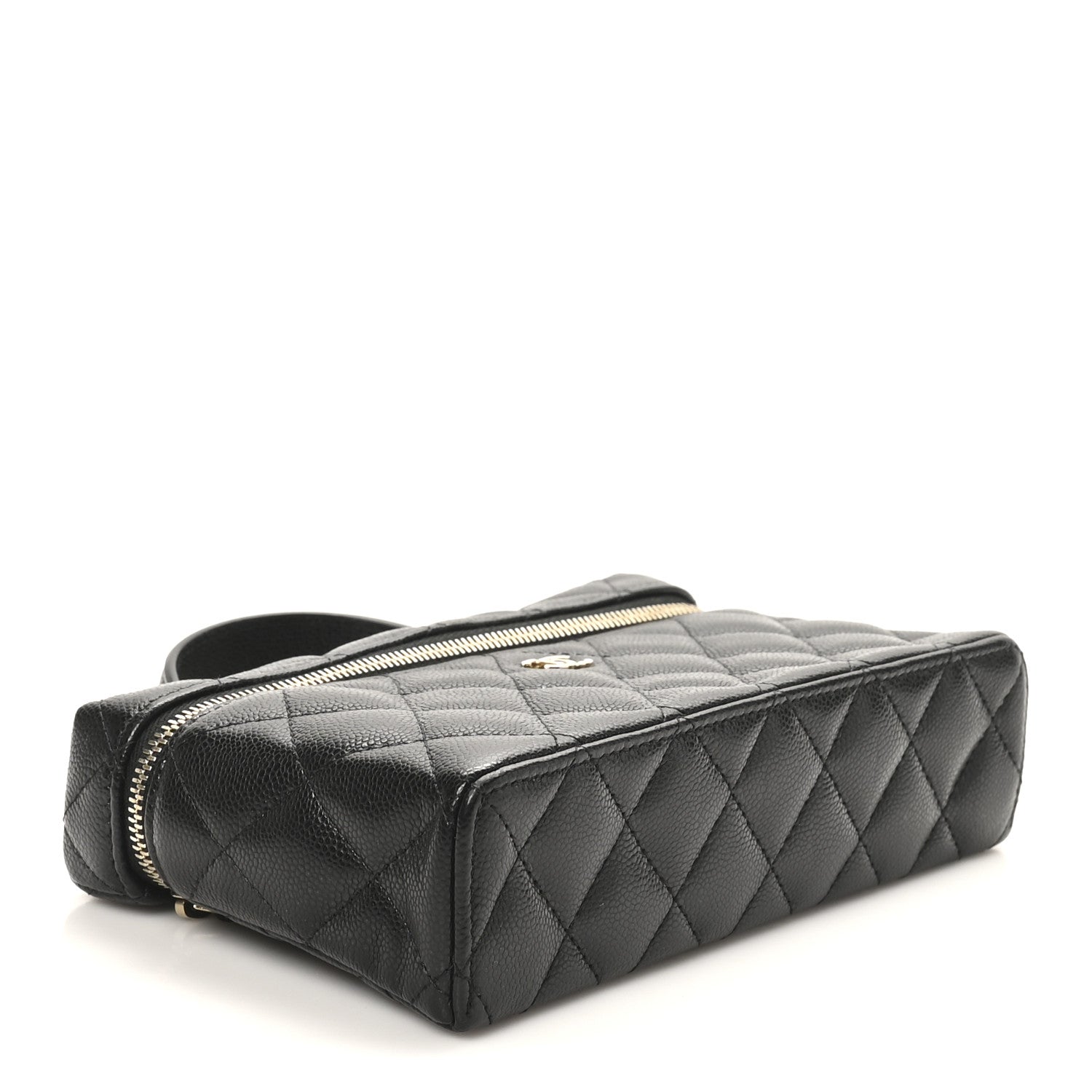 Chanel Caviar Quilted Top Handle Slim Vanity With Chain Black
