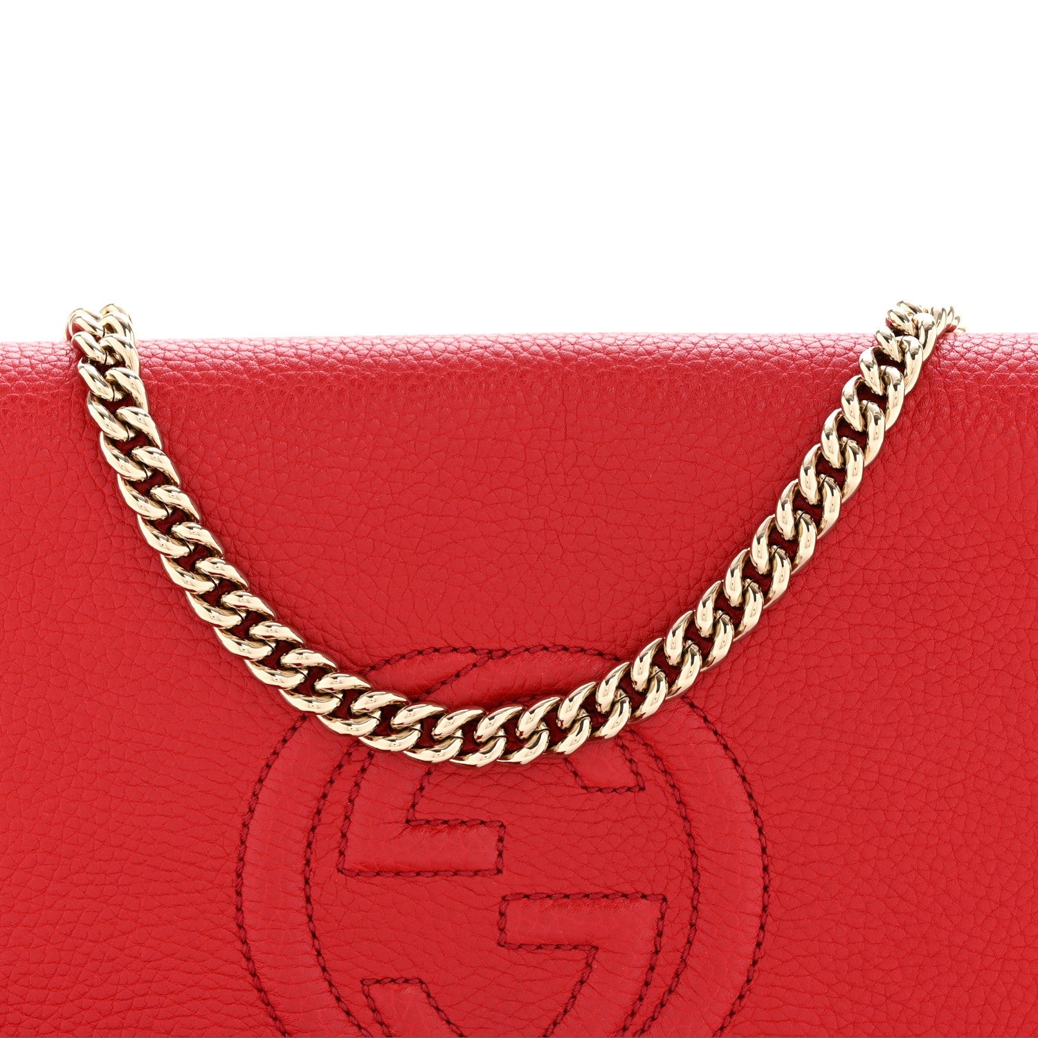 Gucci Pebbled Calfskin Medium Soho Flap Crossbody Tabasco Red