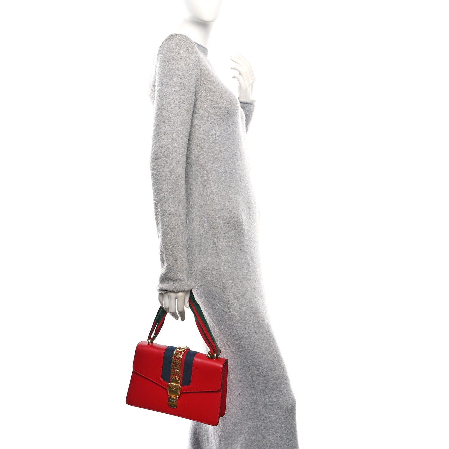 Gucci Calfskin Small Sylvie Shoulder Bag Hibiscus Red