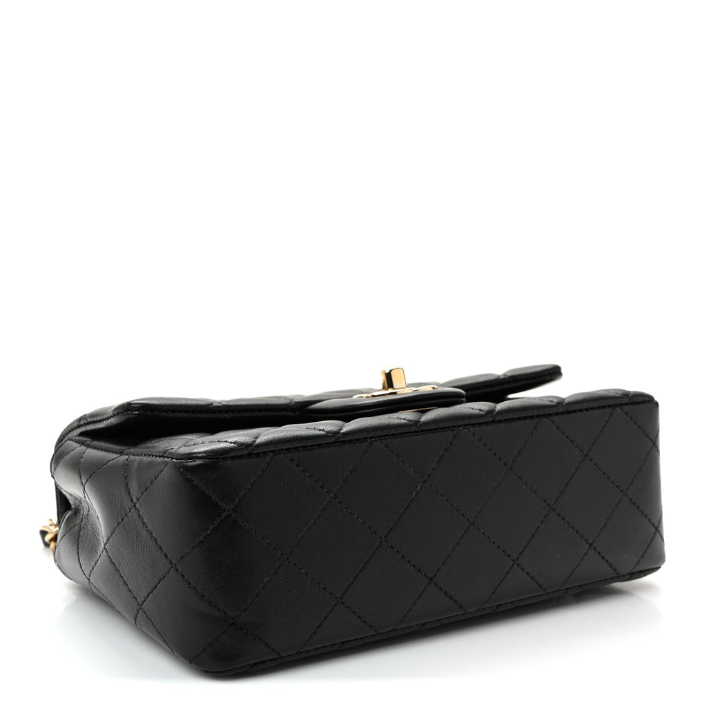 Chanel Lambskin Quilted Mini Rectangular Flap Black