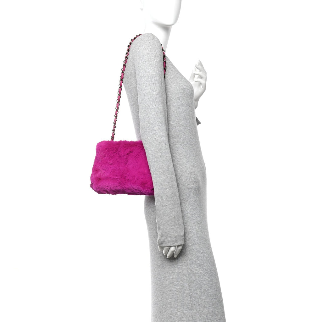 Chanel Rabbit Fur Shoulder Bag Fuchsia